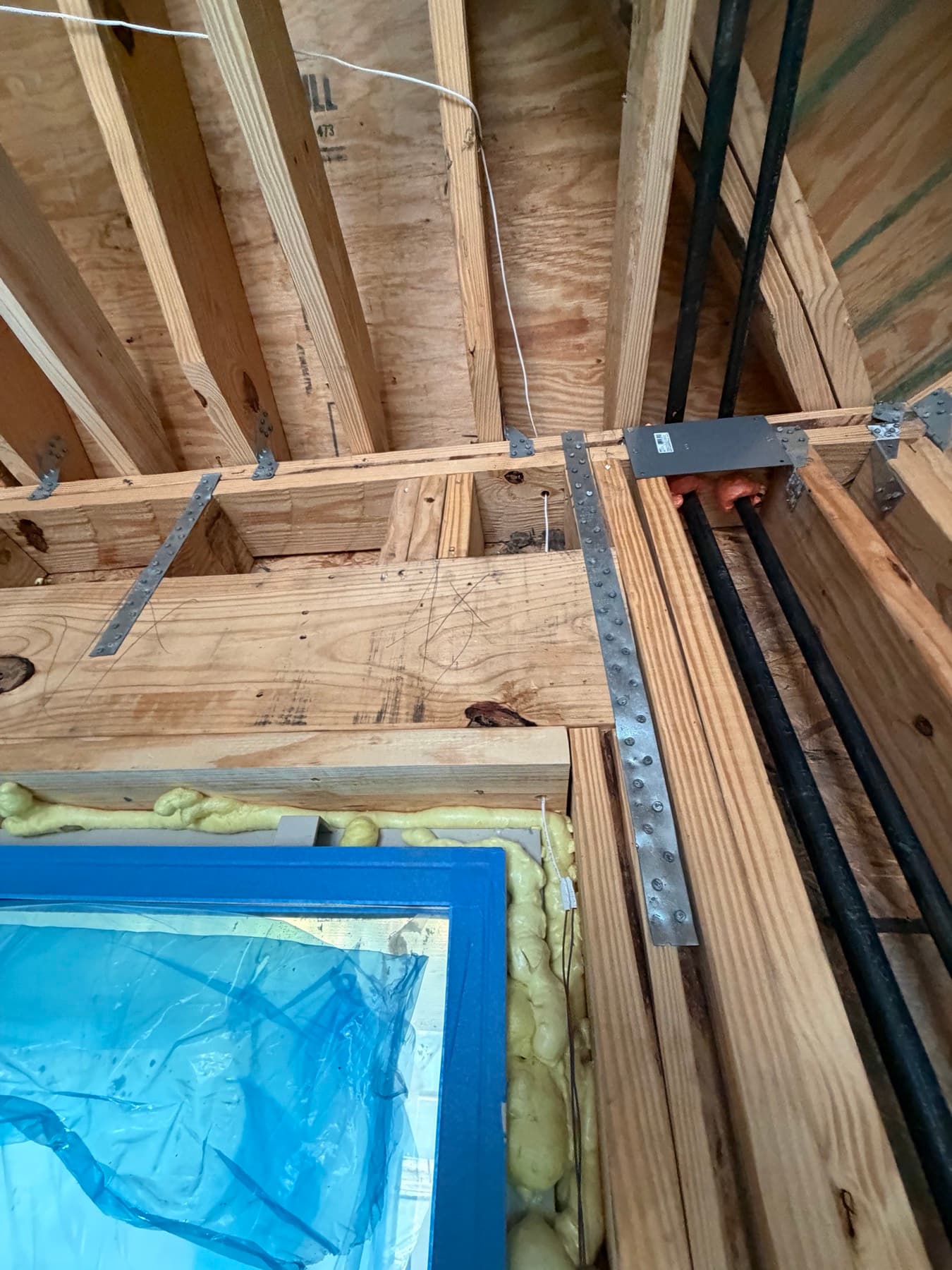 Neat low-voltage structured cabling pre-wire during new construction framing in River Oaks