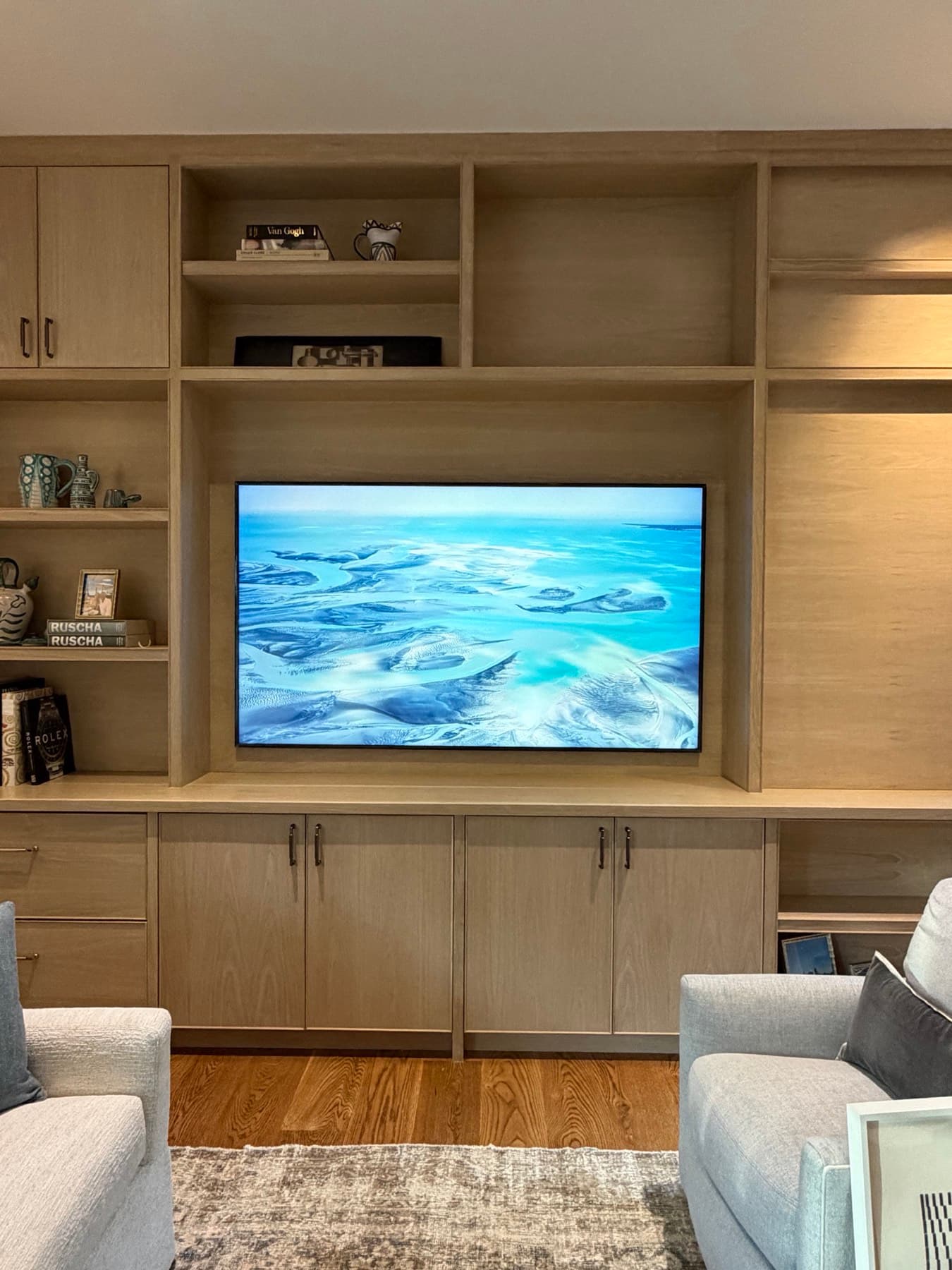 Samsung The Frame art-display television seamlessly integrated into the finished custom millwork